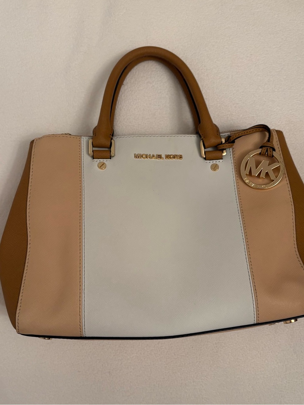 Michael Kors Colorblock Satchel Bag - White & Tan